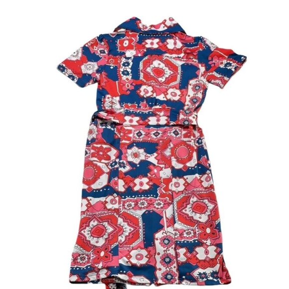 Tracy Negoshian Red & Blue Short Sleeve Collared Dress L - Picture 7 of 14
